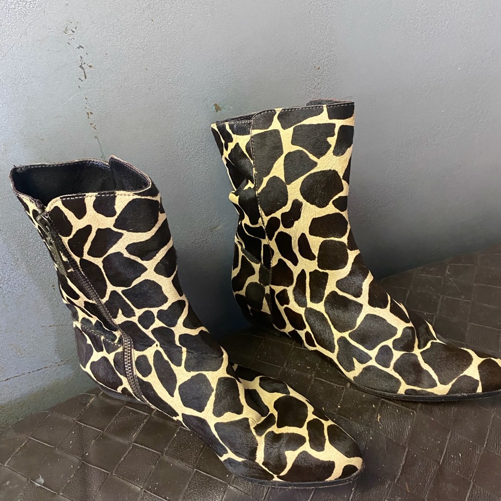 Michael Kors Giraffe-Print Ankle Boots in Black and Tan